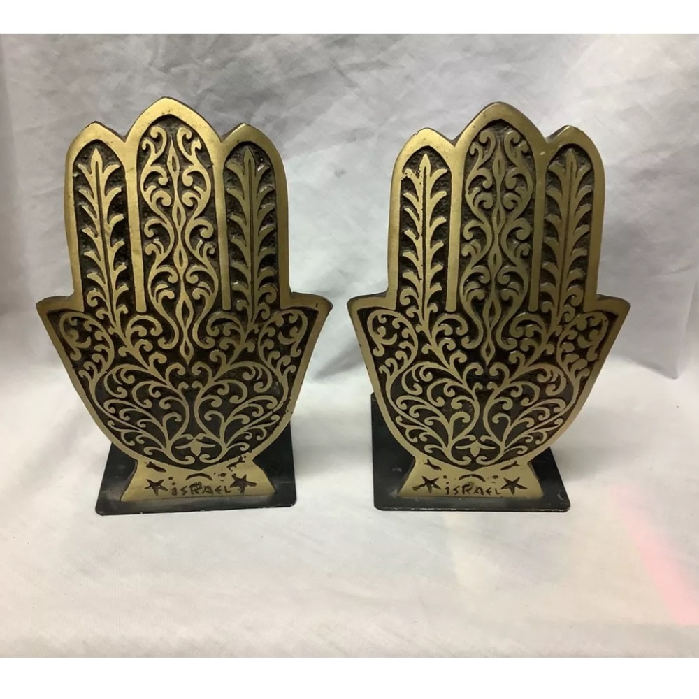 Vintage Brass Hamsa Hen Holon Or Chen Bookends (2)